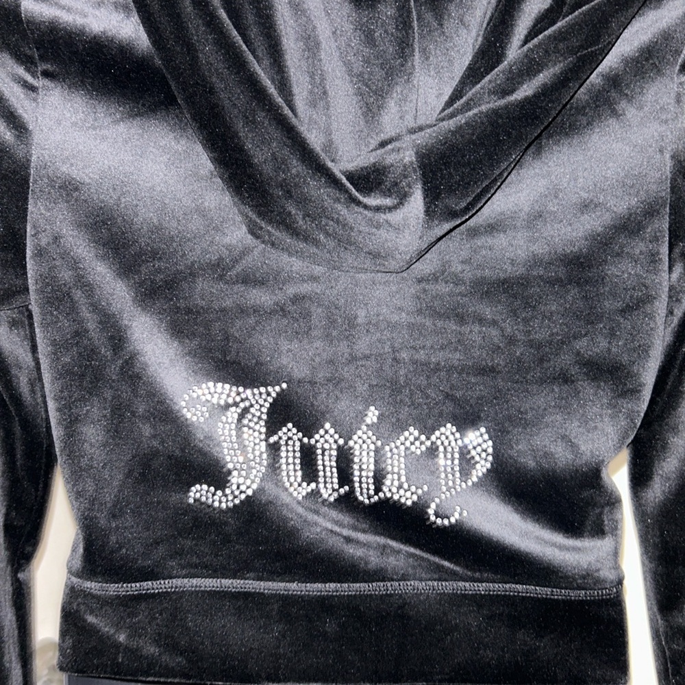 JUICY COUTURE BLACK LIQUORICE OG BLING RHINESTONE VELOUR TRACKSUIT SWEATSUIT NWT - Picture 14 of 15